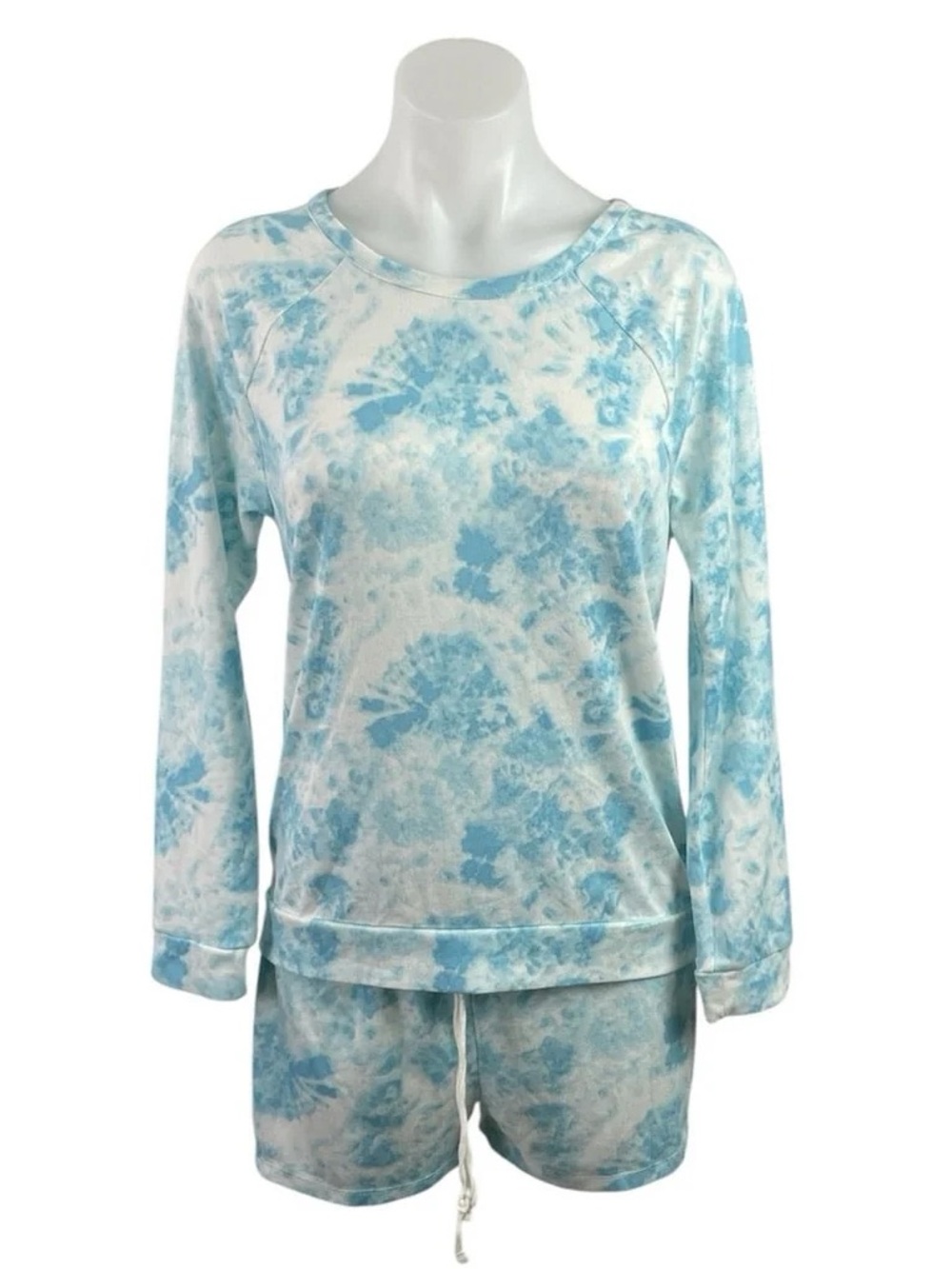 Kikit Womens Blue Tie Dye Long Sleeve T Shirt Shorts Sleepwear Lounge